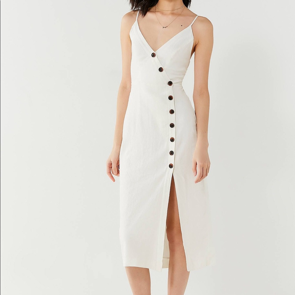 Urban Outfitters Button Midi Dress White and Linen